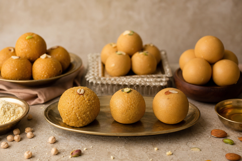 Besan ladoo compared: homemade, mithai shop and mass-produced