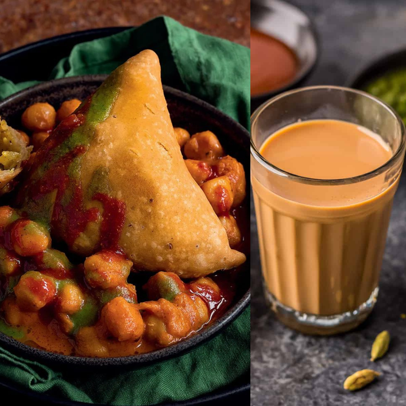 2 Samosas Chana and Chai Combo